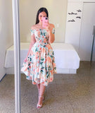 Summer Ladies Sexy Off Shoulder Flower Print Dress Elegant Short Sleeve Elastic Irregular Casual Dress Vestido De