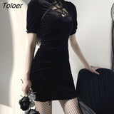 Chinese Cheongsam Dress Qipao Spring 2023 Gothic Cut Out Short Sleeve Bodycon Wrap Sexy Mini Short Dress