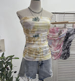 Splash Ink Dye Mesh Wrap Chest Vest Irregular Stacked Folded Sleeveless Top