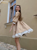 Fashion Half Sleeve Brown Women's Summer Dress Bodycon O-neck Office Mini Dresses Casual Elegant Patchwork Female