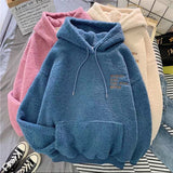 Winter 2021 Plush Velvet Thick Warm Women's Hoodies Korean Fashion Loose Kawaii Female Hooded Sweatshirt Jacket