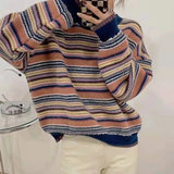 Striped Sweater Women Long Sleeve Jumpers Knit Knitted Sweater Streetwear Vintage Pullovers Loose Short Sweater Pull