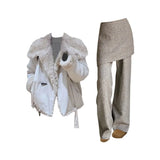 Hair Collar Pie To Overcome The Environmental Protection Fur Coat Fake Two-Piece Ass Casual Pants