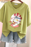 100% Cotton M-6XL T Shirt Japanese Cartoon Anime Tshirt Short Sleeve Women's Top Summer Couple V Neck Oversized T