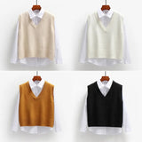 Outerwear Sweater Vest Women Knitted 2022 Spring Autumn Loose Sleeveless Girls V-Neck Pullover Short Tops Female