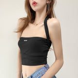 Summer new French style retro coffee frozen hanging neck slim small sling female joker Sleeveless corset camisole