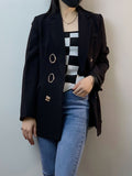 Fashion Women's Blazer Notched Collar Metal Double Buttons Long Sleeve Solid Color Suit Jackets Spring 2023 New