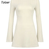 Basic Casual Knitted Dress Beige Black Long Sleeve Frill A-line Dresses Elegant Fashion Party Outfit Korean