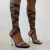 Sandals Stiletto Heels Fashion Womens Shoes 2022 Suit Female Beige Large Size Cross-Shoes Luxury Black Gladiator Sexy