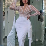 Dress Women Sleeveless Solid Sequin O Neck Asymmetrical High Street Dance Wedding Prom Party Night Fashion Long Dresses