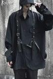 Vintage Long Sleeve Black Blouse Harajuku Women Men Shirt 2023 Autumn Korean Bandage Blusas Medium-long Tops Coat