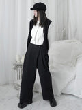 High Waist Black Pleated Stitch Long Wide Leg Trousers New Loose Fit Pants Women Fashion Tide Spring Autumn 2023