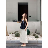 Sense Of The Color Stripe Splicing Sleeveless Sling Vest A Set Of Top Women Loose Thin A Word Half-Body Skirt