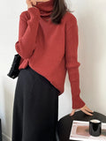 Women's High Neck Vertical Pit Stripe Elastic Sweater Long Sleeve Slim Pile Neck Jumper Roll Collar