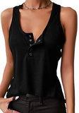 U-Neck Solid Cotton Blend Button Regular Tank