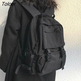 Preppy Students Backpack Large Capacity Button Travel Bag Solid Simple Harajuku Chic Fashion Retro Unisex High