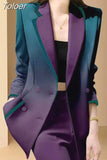 Women Blazers Elegant Casual Single Breasted Long Sleeve Simple All-match Design Gradient Chic Long Sleeve Blazer