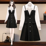 Summer New Polo Long Sleeve Asymmetric Spliced Chiffon Shirt Office Temperament Mini Party Dress Elegant Women's