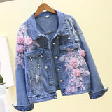 2023 Spring Autumn Jeans Jacket Korean Embroideried 3D Flowers Hole Cowboy Outerwear Causal Women Demin Coat