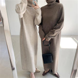 Autumn Winter Loose Turtleneck Straight Women Sweater Dresses 2022 New Long Sleeve Warm Knitted Chic Long Dresses