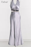 Temperament Slim Dress For Women Halter Sleeveless High Waist Backless Spliced Diamonds Bodycon Long Dresses Female