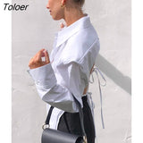 Sexy Streetwear White Hollow Out Blouse Shirt Summer Backless Lace Up Top 2022 Fashion Loose Blouses Turn Down Collar