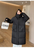 2024 Winter New Thickened Loose Long Knee Cotton-Padded Coat Korean Version Of Student Hooded Large Pocket Cotton-Padded Coat-Outfit
