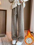 New Autumn Winter Women's High Waist Plus Velvet Wide Leg Pants Women Straight Warm Loose Trousers New Korean Lace Up