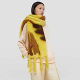 Leaf Print Mohair Scarf Handmade Gradient Cashmere Scarf for Women in Winter