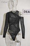 Fashion Women's Rompers Round Collar Slim Long Sleeve Gauze Perspective Waist Short Playsuits Female Spring 2023