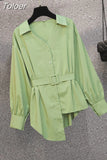 New Elegant Women's Pants Set Personalized Chiffon Shirt Top Black Trousers Two Piece Set Female