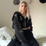 Y2K Fashion Rhinestone Hoodies Women Hip Hop Joggers Sweatshirt Korean Oversized Zipper Sport Coat Ladies Gothic Jacket