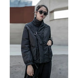 Black Warm Buckle Cotton-padded Coat Long Sleeve Loose Fit Women Parkas Fashion Tide New Spring Autumn 2023