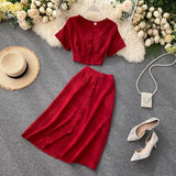 Female Suit 2022 New Single Breasted Slim Wasit Tops and Half-length Skirt Two Piece Sets Womens Outfits