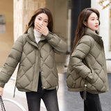 Down Cotton Jacket Female 2024 New Standing Collar Short Cotton-Padded Clothes Add Thick Warm Bread Clothing Small Cotton-Padded Jacket Coat Winter-Outfit