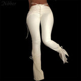 Luxurious Faux PU Leather Y2K Pants Women's Leisure Straight Pants 2021 Street Clubwear Slim Punk Design Trousers