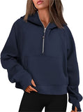 Autumn And Winter New Fashion Leisure Sports Half Zipper Hooded Short Plus Velvet