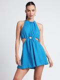 Chic Hollow Out Hole Women Blue Romper Cotton Linen Summer Jumpsuit Sleeveless One Piece Lady Wide Leg Shorts