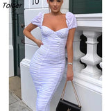 Strapless Sexy Summer Dress Women Elegant Short Sleeve Ruched Bodycon Party Dress Female Double Fabric Split Club