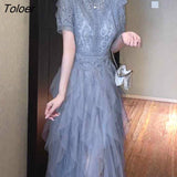 Dress Women 2023 Summer Hook Flower Hollow Lace Elegant Dress Women Clothing High Waist O Neck Runway Vestido