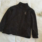 Embroidery Zip Up Fleece Jacket-Outfit
