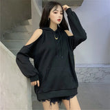 Graduation party Leisure Hoodies Korean Loose Casual Crescent Print Shoulder Bare Hooded Pullovers Women Streetwear Plus Size