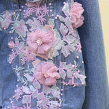 2023 Spring Autumn Jeans Jacket Korean Embroideried 3D Flowers Hole Cowboy Outerwear Causal Women Demin Coat