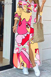 For Women 2023 Spring Summer Casual Loose Print Long Shirt Dress Button Up Long Sleeve Midi Elegant Vintage