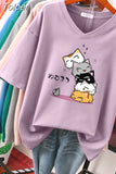 100% Cotton Plus Size T Shirt Anime Short Sleeve Women's Top 2023 Summer Couple Loose Oversized T Shirts Japanese