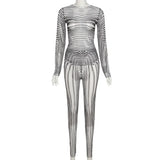 Zebra Print Long Sleeve Slim Bodycon Sexy Maxi Dress Fall Women Sheer Stripe Streetwear Party Club Dress Female Y2K Outfits
