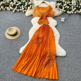 Folded Two Sets Of Women's Waist Repair Short Sleeve Pressure Folded Blouse Flowers High Waist 100 Folds