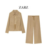 Homemade New Women's Clothing Adjustable Waist Pocket Coat Wide Leg