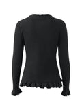 Front Buttons Lace Panel Knit Top-Outfit