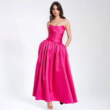 2025 New Waist Thin Seaside Holiday Dress French Rose Red Sling Dress